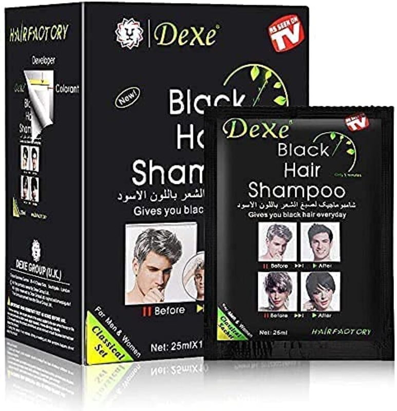 Dexe Hair Dye Shampoo, 10 x 25ml, Black