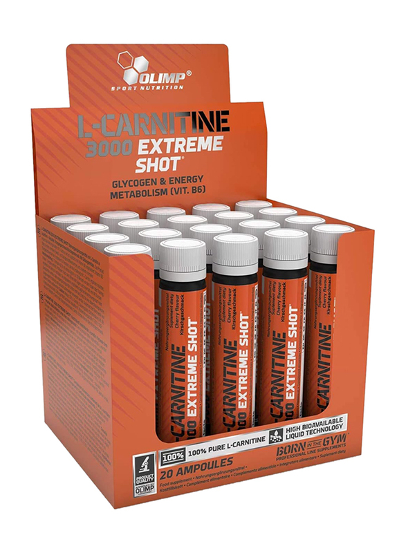 Olimp Labs L-Carnitine 3000 Extreme Shots, Pack of 20 Ampoules, Orange Flavour
