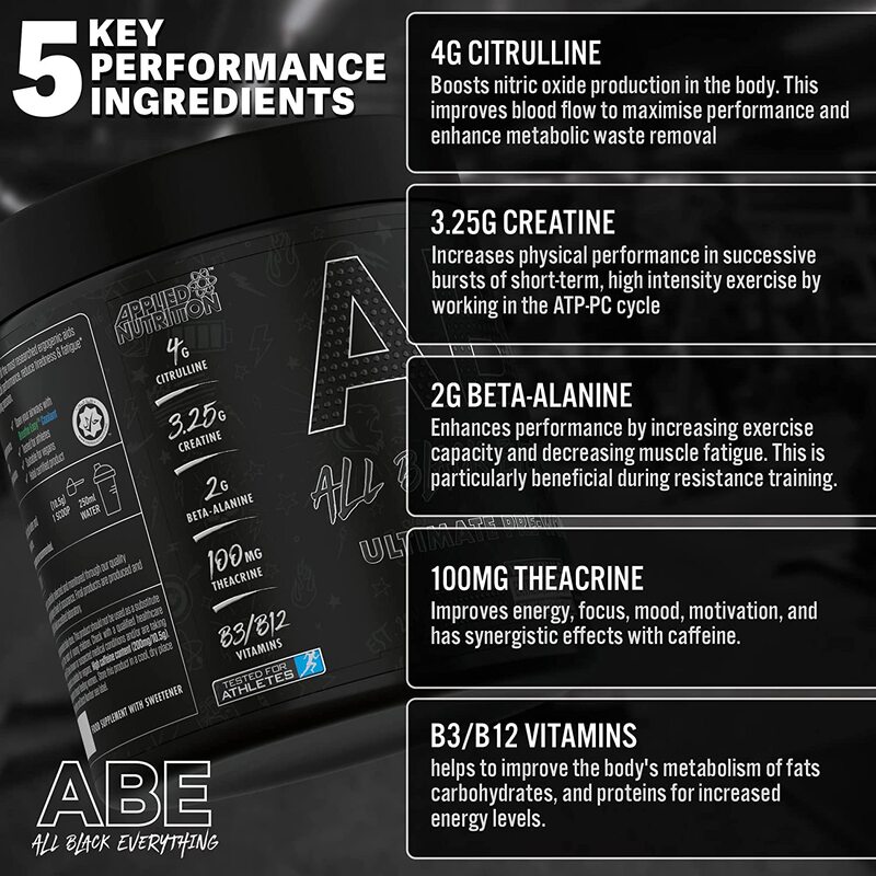 Abe All Black Everything Pre Workout Powder Energy, 315 gm, Sour Apple