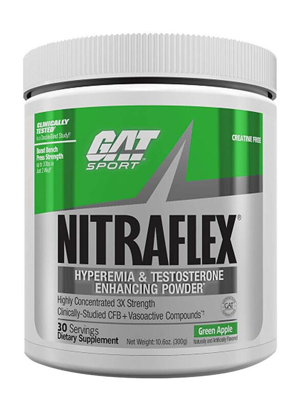 

GAT Sport Nitraflex Hyperemia & Testosterone Enhancing Powder, 300gm, Green Apple