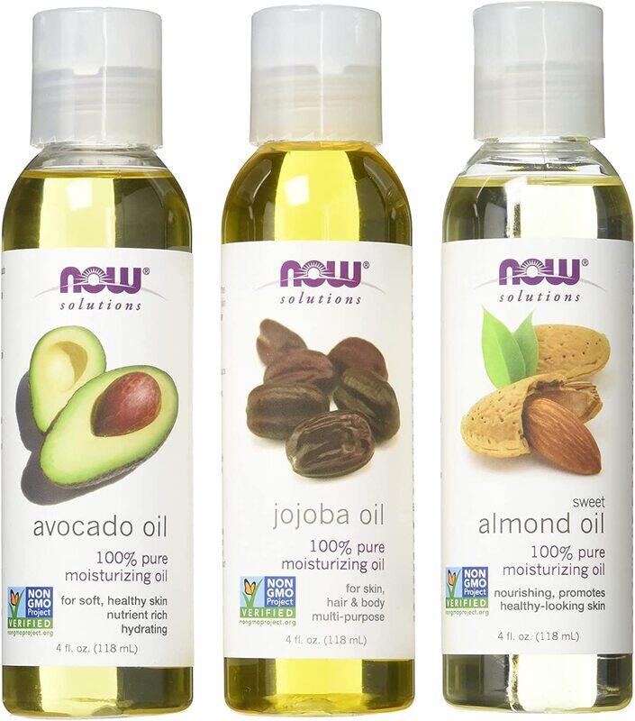 

Now Foods Variety Sweet Almond, Avocado, and Jojoba Moisturizing Oils, 3 Pieces, 4oz