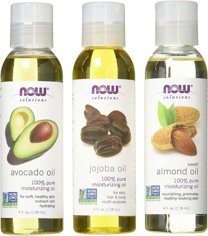 Now Foods Variety Sweet Almond, Avocado, and Jojoba Moisturizing Oils, 3 Pieces, 4oz