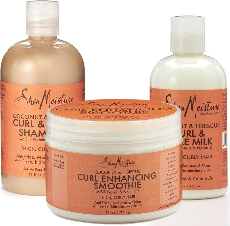 

Shea Moisture Coconut and Hibiscus Combination Pack with 12oz Curl Enhancing Smoothie, 8oz Curl Style Milk & 13oz Curl & Shine Shampoo for Curly Hair,