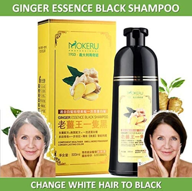 Mokeru Ginger Essence Hair Dye Shampoo, 3 x 500ml, Black