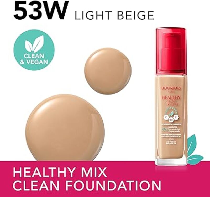 Bourjois - Healthy Mix Clean Foundation, Shade 053, Light Beige 30Ml