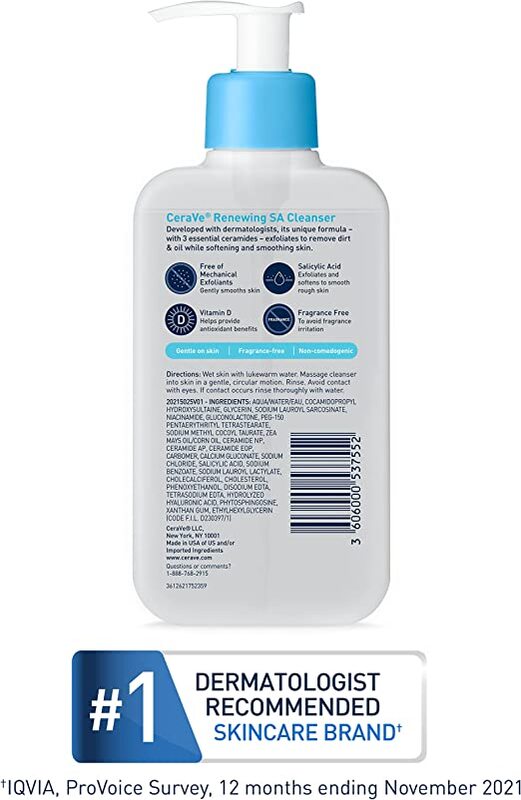 CeraVe Salicylic Acid Cleanser 16 Ounce Renewing Exfoliating Face Wash With Vitamin D for Normal Skin Fragrance Free, 16 Fl Oz (Pack of 1)