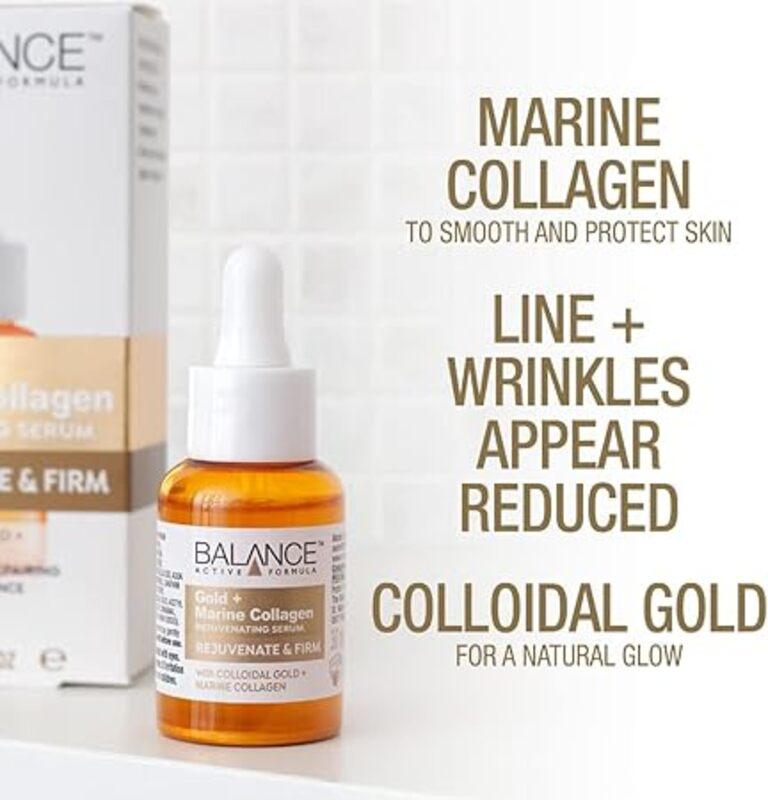 Balance Active Formula Gold and Marine Collagen Rejuvenating Serum (30ml) - Light-Weight and Non-Greasy. Rejuvenating and Repairing. Plumper Appearance.