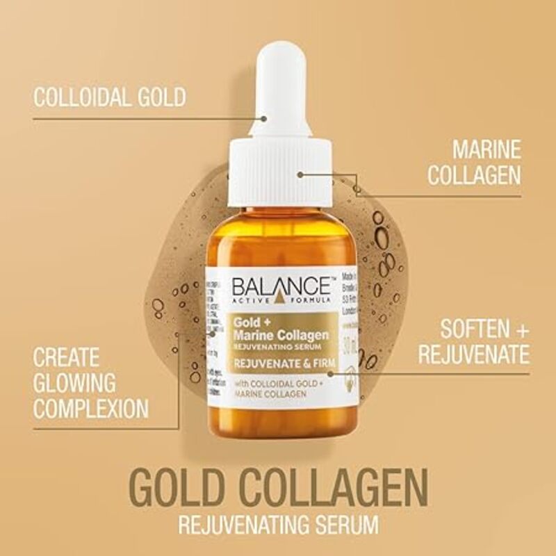 Balance Active Formula Gold and Marine Collagen Rejuvenating Serum (30ml) - Light-Weight and Non-Greasy. Rejuvenating and Repairing. Plumper Appearance.