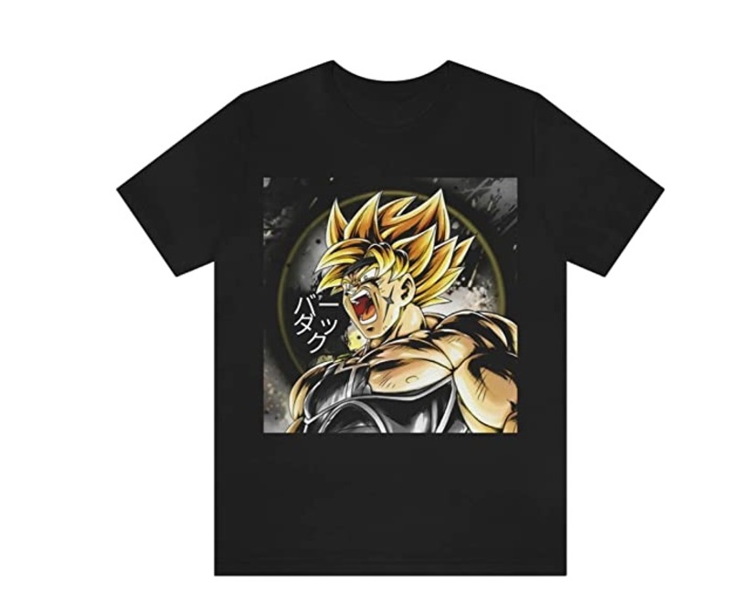 USO Trading Gouku Gold Hair Japanese Cartoon Design Birthday Gift T-shirt for Unisex, XL, Black