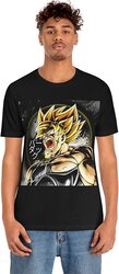 USO Trading Gouku Gold Hair Japanese Cartoon Design Birthday Gift T-shirt for Unisex, XL, Black