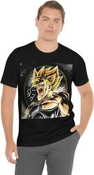 USO Trading Gouku Gold Hair Japanese Cartoon Design Birthday Gift T-shirt for Unisex, XL, Black