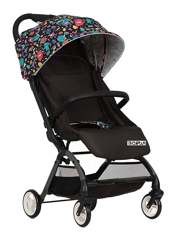 TechPlus Autofold Portable Baby Travel Gear Stroller with MultiReclining Compact Push Chair, Black/Multicolour