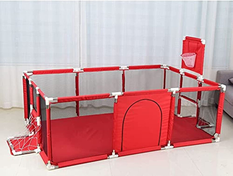 

Generic Playpen with Safety Barrier, Basketball Game & Pool Balls, Red