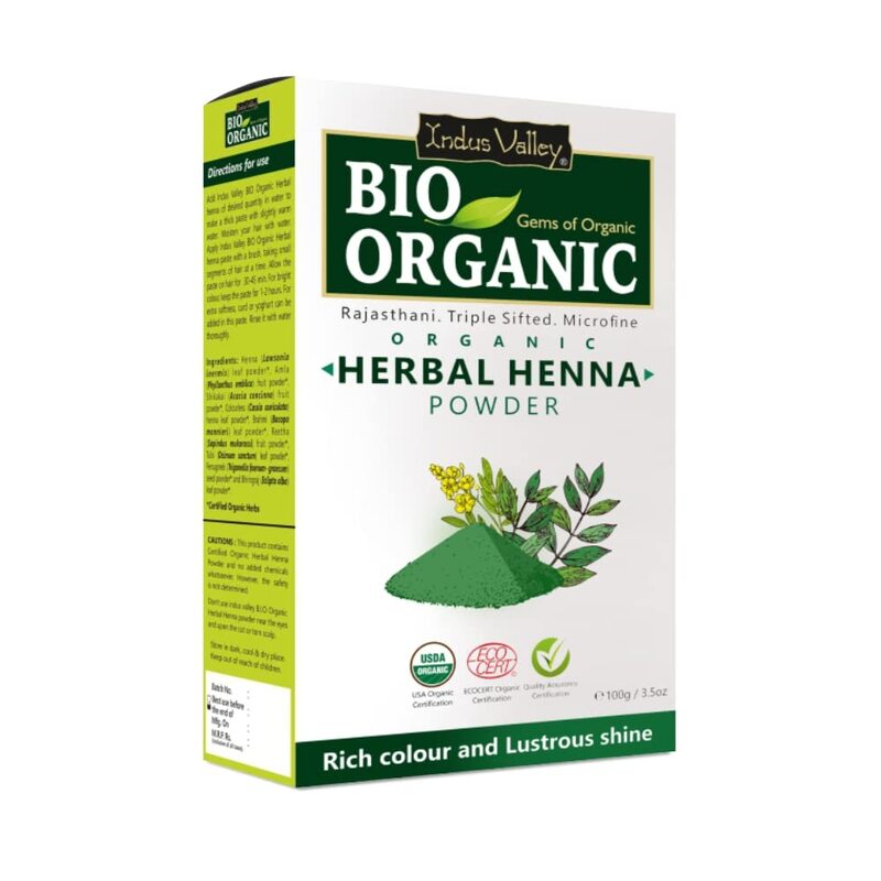 Indus Valley Bio Organic 100 % Pure Natural Halal Herbal Henna Hair Colour, 100g, Brown