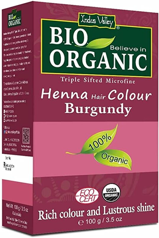 Indus Valley Bio Organic Halal Certified 100% Natural Chemical Free Henna Hair Colour, Burgundy