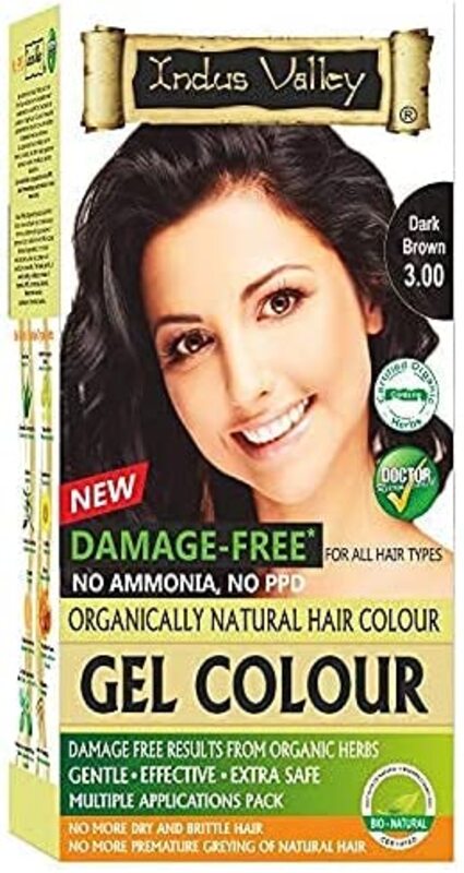 Indus Valley Natural Organic Halal Damage Free Gel Hair Colour for Grey Coverage Hair, Dark Brown