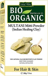 Indus Valley Bio Organic 100% Natural Halal Certified Multani Mitti Powder Healing Clay for Skin Mask Hair Mask, 200gm