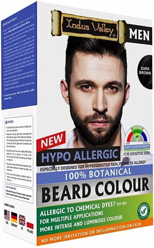 Indus Valley 100 Percent Botanical Hypo Allergic Aqua Beard Hair Colour, 180gm, Dark Brown