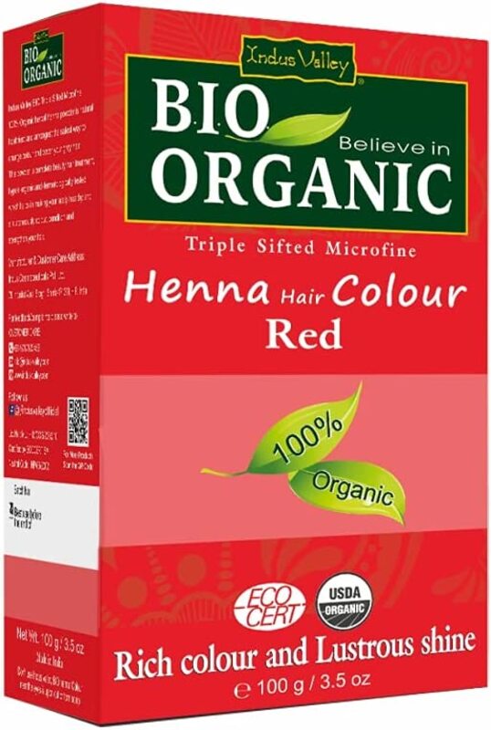Indus Valley Bio Organic Halal Certified 100% Natural Chemical Free Henna Hair Colour, Red