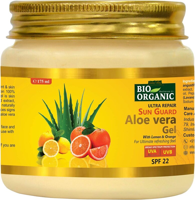 Indus Valley Bio Organic 100% Natural Halal Certified Sun Guard Aloe Vera Moisturizing Soothing Gel for Skin Face Hair Treatment Moisturizer, 175ml