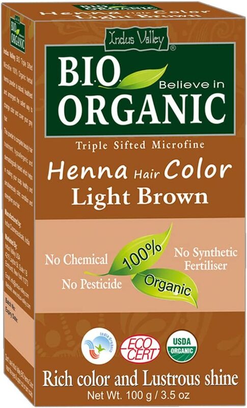 Indus Valley Bio Organic Halal Certified 100% Natural Chemical Free Henna Hair Colour, Light Brown