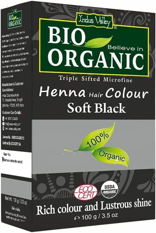 Indus Valley Bio Organic Halal Certified 100% Natural Chemical Free Henna Hair Colour, Soft Black