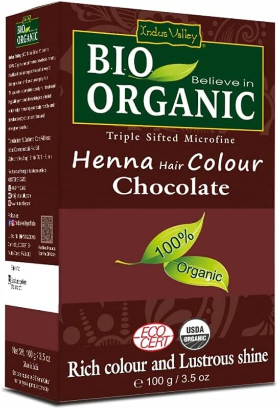 Indus Valley Bio Organic Halal Certified 100% Natural Chemical Free Henna Hair Colour, Chocolate