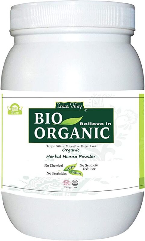 Indus Valley Bio Organic 100% Natural Halal Herbal Henna Powder, 500gm, Brown