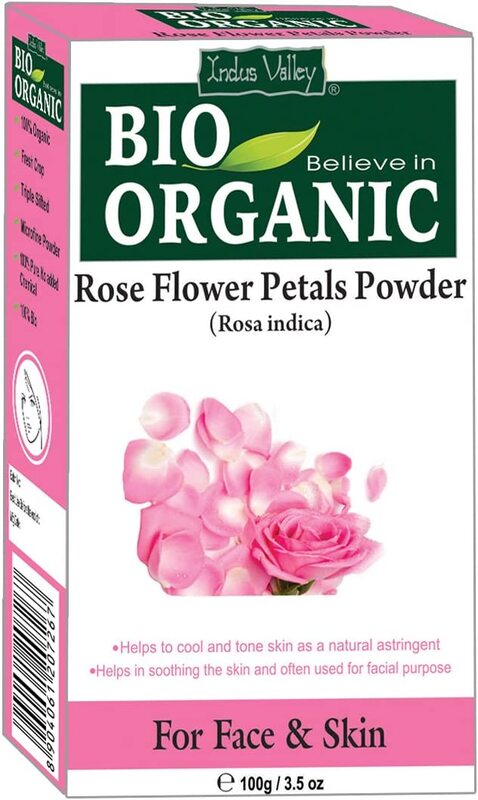 Indus Valley Bio Organic 100% Natural Halal Certified Herbal Rose Petal Rosa Centifolia Powder Face Pack, 100gm