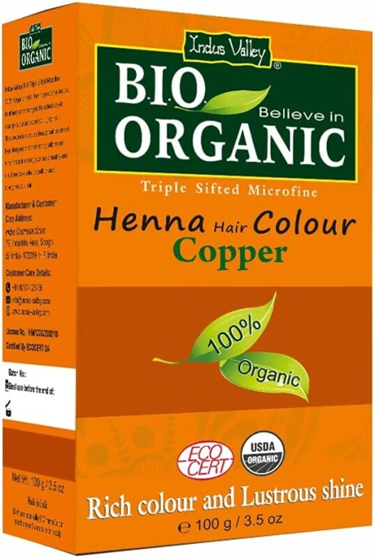 Indus Valley Bio Organic Halal Certified 100% Natural Chemical Free Henna Hair Colour, Copper