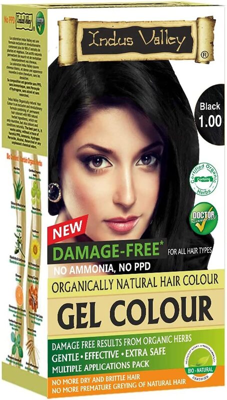 Indus Valley Natural Organic Halal Damage Free Gel Hair Colour for Grey Coverage Hair, Black