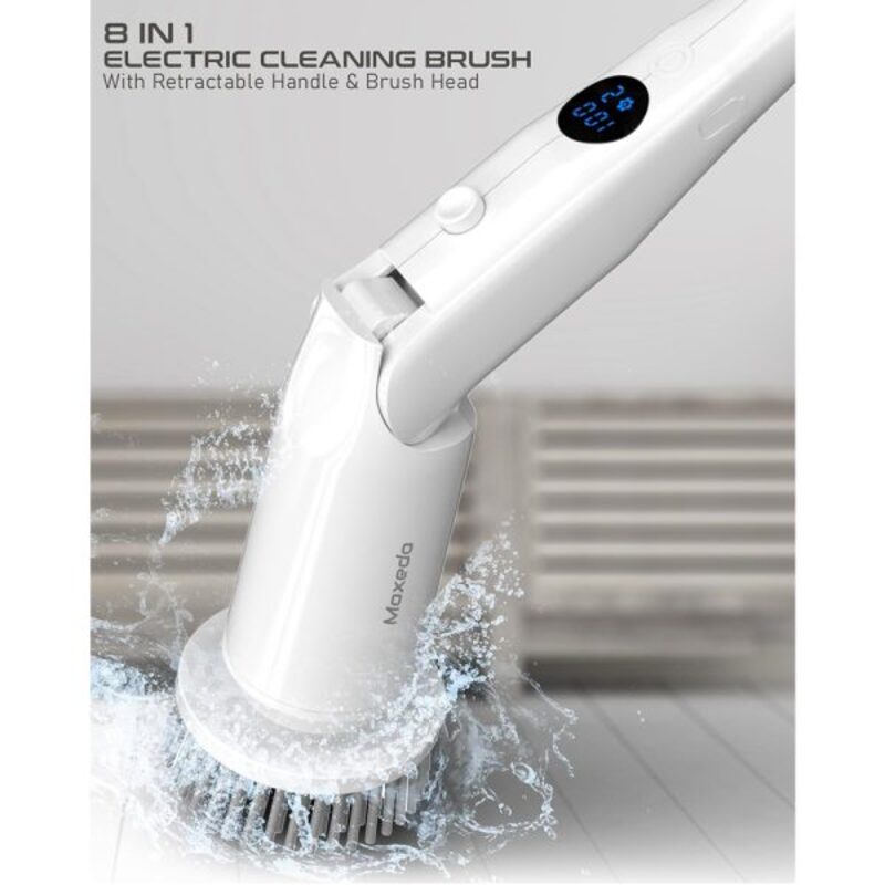 Moxedo 8 in 1 Electric Cleaning Brush Cordless Handheld Spin Scrubber Detachable Telescopic Handle with 8 Replaceable Brush Heads for Bathtub Wall Tile Toilet Window and Sink