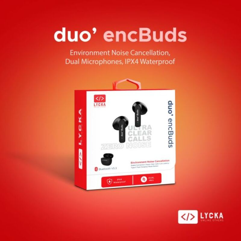 Lycka duo ENC Earbuds Zero Noise Ultra Clear Voice Call Black Color with Dual Mic IXP4 Waterproof