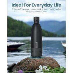 Moxedo Vacuum Flask Water Bottle with Built in Wireless Speaker and LED Light Double Wall Vacuum Insulated Hot and Cold BPA Free 460ML for Gym Home Office Outdoor and Work Black Color