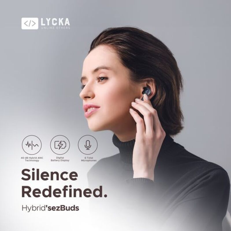 Lycka 40db Premium Hybrid Active Noise Cancelling Bluetooth Earphones with 6 Mics Wireless Earbuds