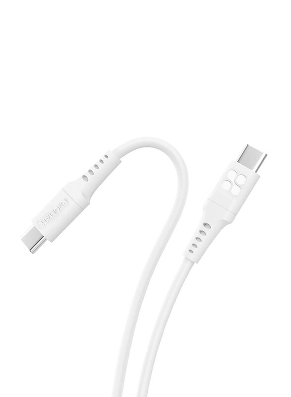 

Promate 1.2-Meter PowerLink-CC120 480Mbps Data Sync Silicone Cord 60W PD USB Type-C Cable, USB Type-C to USB Type-C for Smartphones/Tablets, White