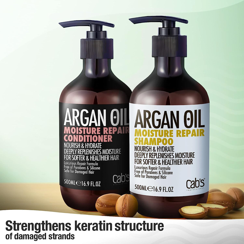 Cab's Argan Oil Moisture Repair Shampoo and Conditioner Set Sulphate Free Good for Damage Hair, 2 x 500ml