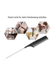 Plastic Hair Cutting Styling Hairdressing Barber Comb with Stainless Steel Handle for All Hair Types, Black