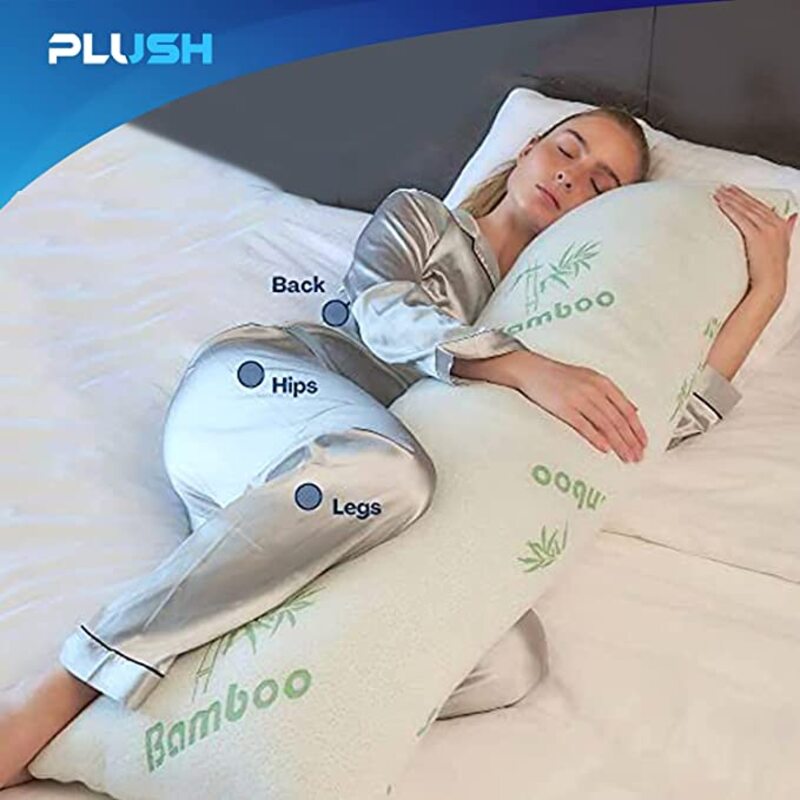 وسادة قطيفة لكامل الجسم للبالغين - غطاء بامبو بسحاب قابل للإزالة يسمح بمرور الهواء ومبرد للجسم وسادة طويلة للنوم الجانبي