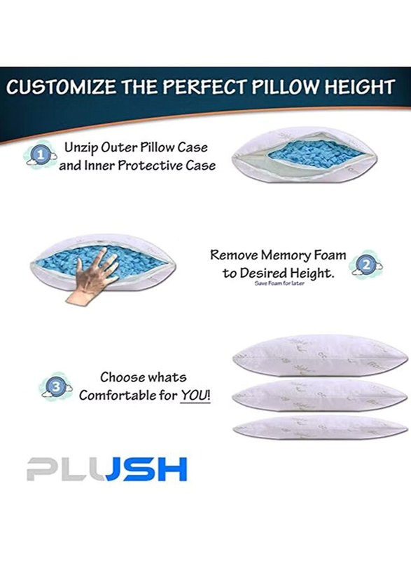 Creative Planet Plush Shredded Memory Foam Pillow, 2 Piece, White