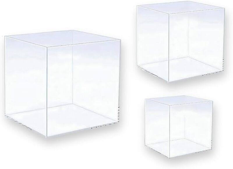 

CREATIVE PLANET Clear Acrylic Display Box - 3-in-1 Set - Solid Square Sided Showcase with Open Top (No Lid)