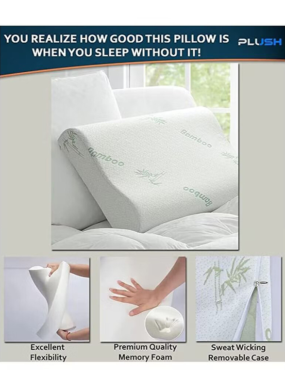 Creative Planet Plush Medical Memory Foam Pillow, 2 Piece, White
