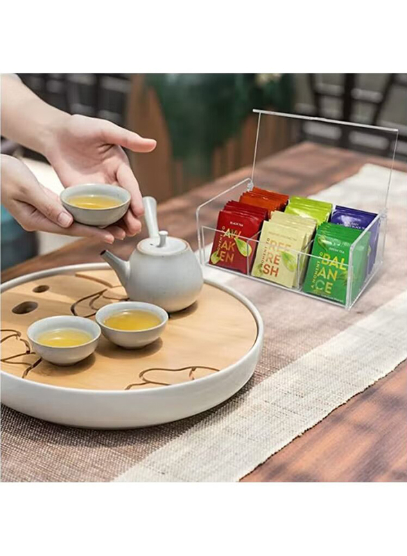 Creative Planet 6 Compartments Acrylic Tea Bag Storage Organizer Box, Clear