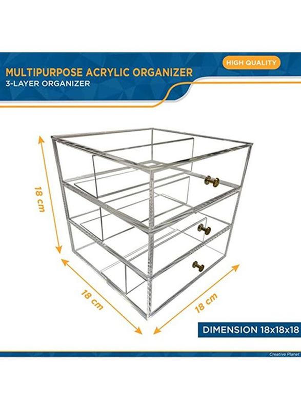 Creative Planet Acrylic 3 Level Storage Organization Drawers, XL, Clear