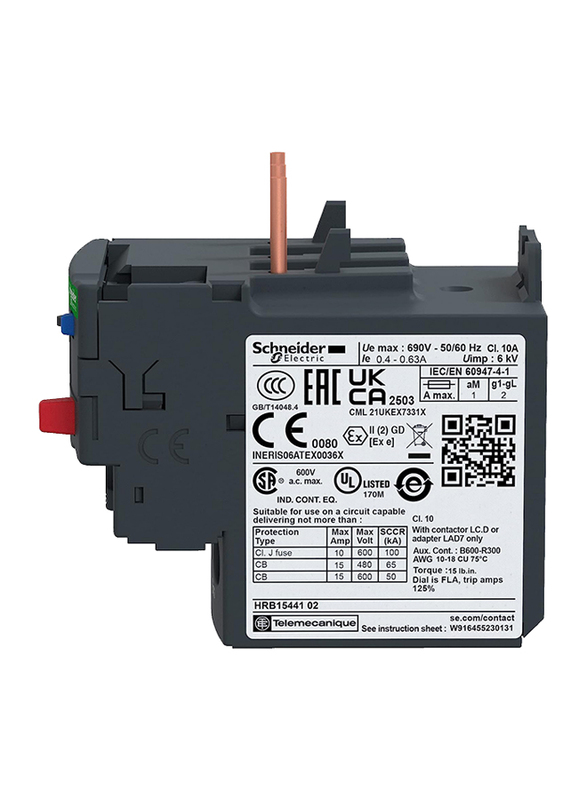 Schneider Electric TeSys Series 0.4 to 0.63 A LRD04 Thermal Relay Electric Contactor, Black