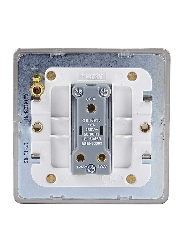 Schneider Electric 16AX Ultimate Screwless Flat Plate Single Retractive 2 Way Light Switch, Silver