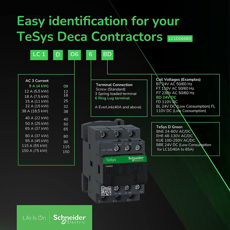 Schneider Electric Contactor 3Pst-No, 220Vac, 20A, Din Rail, Black