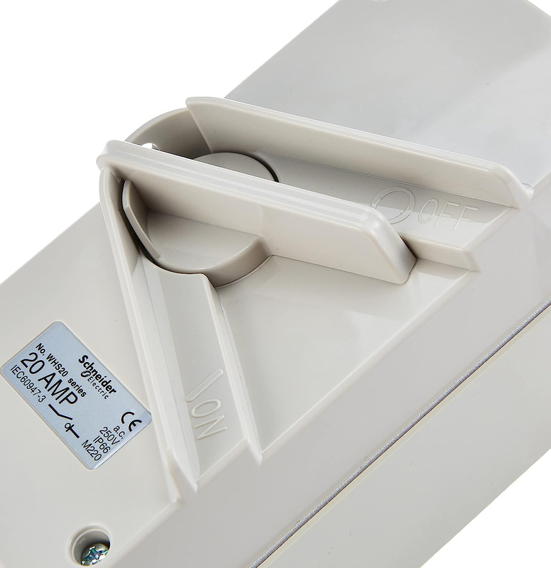 Schneider Electric 20A 250V Surface Mount Single Pole Isolating Switch IP66 Weatherproof, White