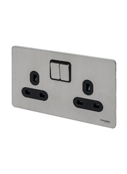 Schneider Electric 2-Gang 13A Ultimate Screwless Flat Plate Switched Socket, GU3420-BSS, Silver/Black