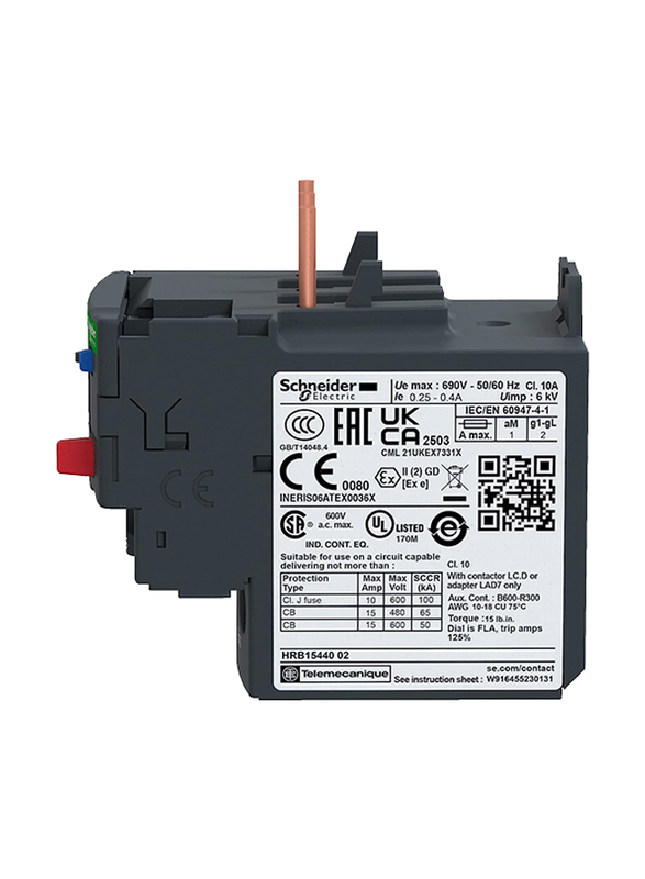 Schneider Electric LRD03 TeSys Series LRD 0.25 to 0.4A Thermal Relay, Black